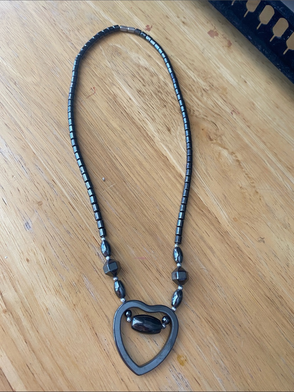 Gunmetal gray hematite stone authentic heart necklace